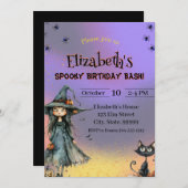 Schattigee heks Spooky Halloween Verjaardag Kaart (Voorkant / Achterkant)