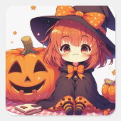 Schattigee heks voor Halloween Vierkante Sticker (Voorkant)