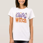 Schattigee heks zwart en wit vrouwen halloween t-shirt (Voorkant)
