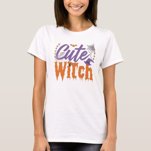 Schattigee heks zwart en wit vrouwen halloween t-shirt (Voorkant)