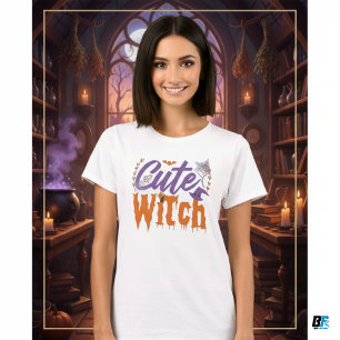 Schattigee heks zwart en wit vrouwen halloween t-shirt