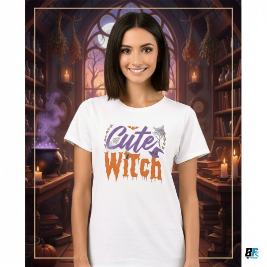 Schattigee heks zwart en wit vrouwen halloween t-shirt