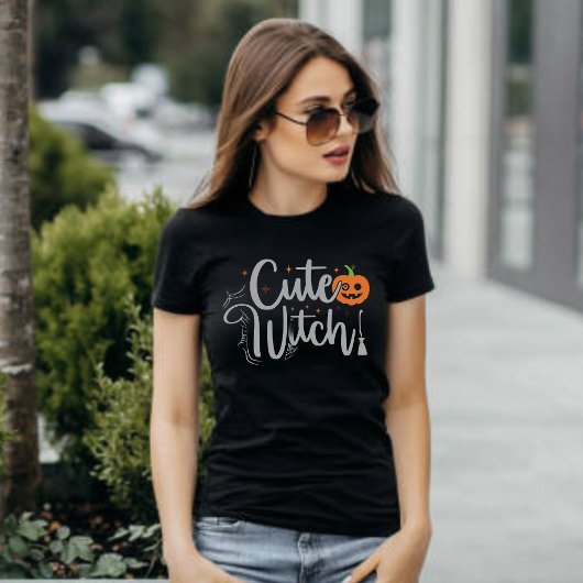 Schattigee heks zwart en wit vrouwen halloween t-shirt