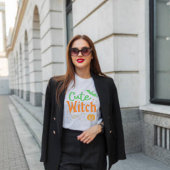 Schattigee heks zwart en wit vrouwen halloween t-shirt