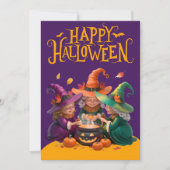 Schattigee heksen brouwen een drankje Halloween Kaart (Voorkant)