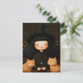 Schattigee Heksen en Katten Halloween Briefkaart (Staand voorkant)