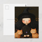 Schattigee Heksen en Katten Halloween Briefkaart (Voorkant / Achterkant)