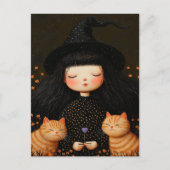 Schattigee Heksen en Katten Halloween Briefkaart (Voorkant)
