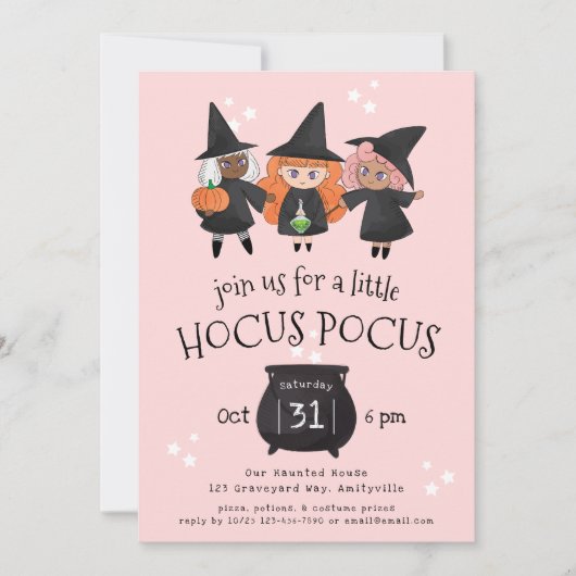 Schattigee heksen Hocus Pocus Halloween Party Uitn Feestdagenkaart (Voorkant)