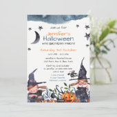 Schattigee heksen kinderen verjaardag Halloween ui Kaart (Staand voorkant)