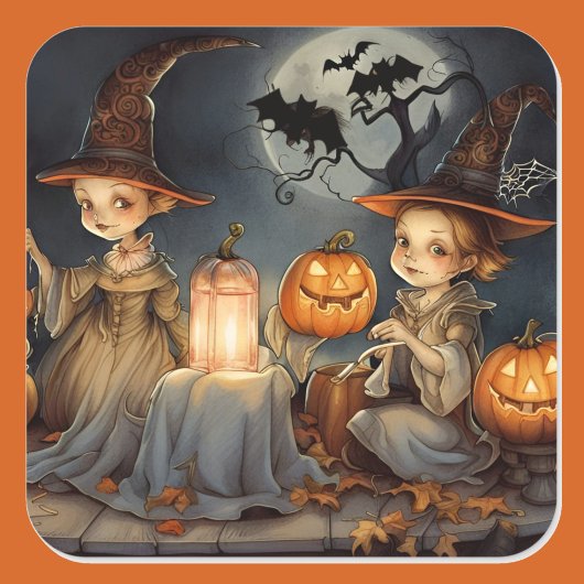 Schattigee heksen pompoen halloween vleermuizen vierkante sticker