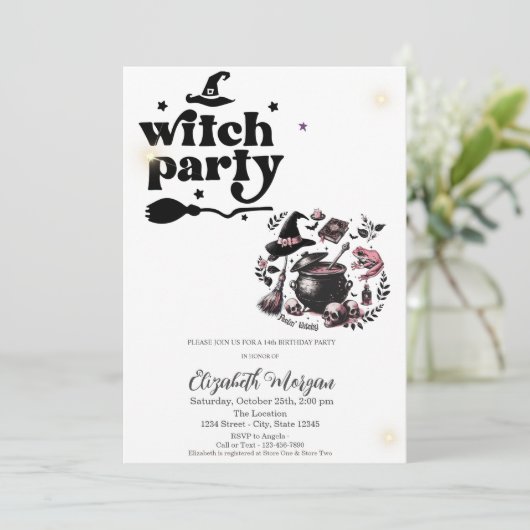 Schattigee heksenfeest verjaardag kaart (Staand voorkant)