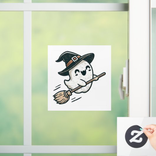 Schattigee heksengeest die op een bezem vliegt - H Raamsticker (Huis)