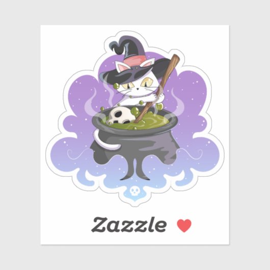 Schattigee Heksenkat Brouwdrank Halloween Sticker (Vel)