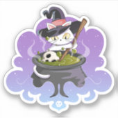 Schattigee Heksenkat Brouwdrank Halloween Sticker (Voorkant)