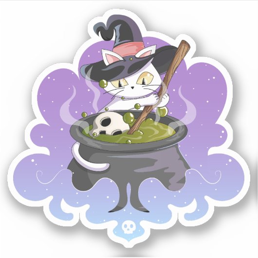 Schattigee Heksenkat Brouwdrank Halloween Sticker (Voorkant)