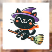 Schattigee heksenkat die op een bezem vliegt - Hal Raamsticker (Vel 2)