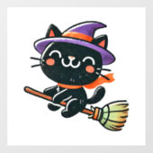 Schattigee heksenkat die op een bezem vliegt - Hal Raamsticker (Vel)