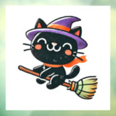 Schattigee heksenkat die op een bezem vliegt - Hal Raamsticker (Vel 3)
