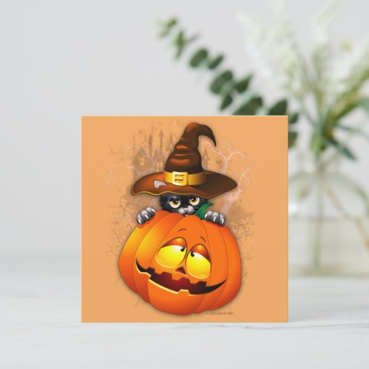 Schattigee heksenkat en pompoen Halloween vrienden (Staand voorkant)