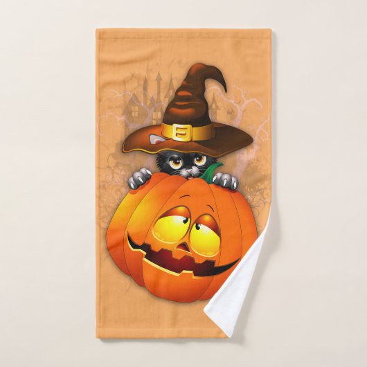 Schattigee heksenkat en pompoen Halloween vrienden Bad Handdoek (Handdoek)