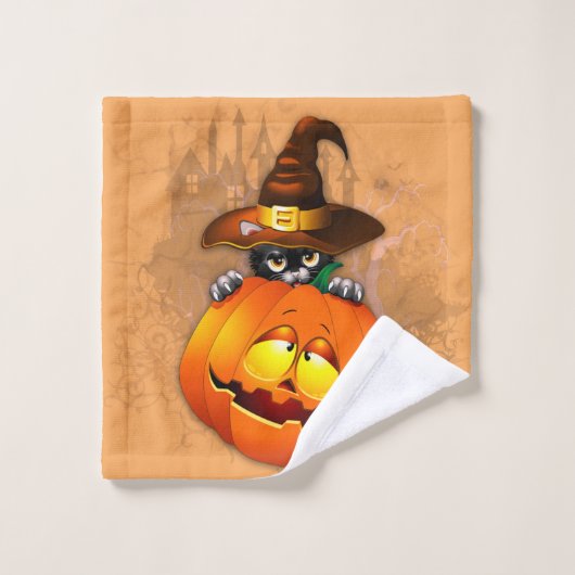 Schattigee heksenkat en pompoen Halloween vrienden Bad Handdoek (Wasdoekje)