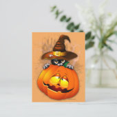 Schattigee heksenkat en pompoen Halloween vrienden Briefkaart (Staand voorkant)