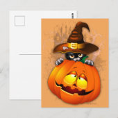Schattigee heksenkat en pompoen Halloween vrienden Briefkaart (Voorkant / Achterkant)