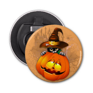 Schattigee heksenkat en pompoen Halloween vrienden Button Flesopener