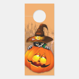Schattigee heksenkat en pompoen Halloween vrienden Deurhanger