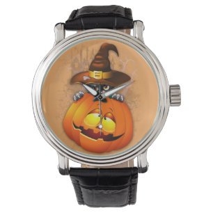Schattigee heksenkat en pompoen Halloween vrienden Horloge
