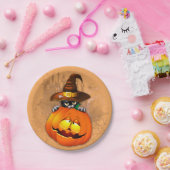 Schattigee heksenkat en pompoen Halloween vrienden Papieren Bordje (Feest)