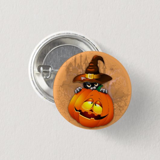 Schattigee heksenkat en pompoen Halloween vrienden Ronde Button 3,2 Cm (Voorkant /achterkant)