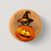 Schattigee heksenkat en pompoen Halloween vrienden Ronde Button 3,2 Cm (Voorkant)