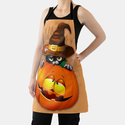 Schattigee heksenkat en pompoen Halloween vrienden Schort (Insitu)