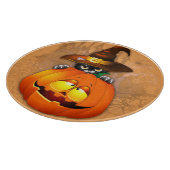 Schattigee heksenkat en pompoen Halloween vrienden Snijplank (Hoek)