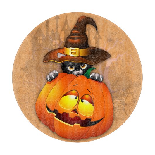Schattigee heksenkat en pompoen Halloween vrienden Snijplank (Voorkant)