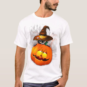 Schattigee heksenkat en pompoen Halloween vrienden T-shirt