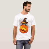 Schattigee heksenkat en pompoen Halloween vrienden T-shirt (Voorkant volledig)