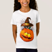 Schattigee heksenkat en pompoen Halloween vrienden T-shirt (Voorkant)