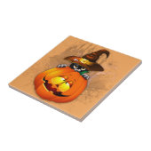 Schattigee heksenkat en pompoen Halloween vrienden Tegeltje (Zijkant)