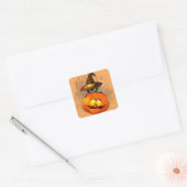 Schattigee heksenkat en pompoen Halloween vrienden Vierkante Sticker (Envelop)
