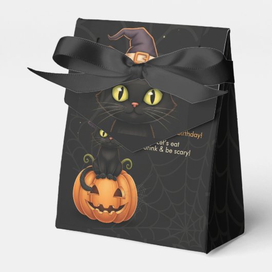 Schattigee Heksenkat en Pompoen Verjaardag Bedankdoosjes (Voorkant Zijde)