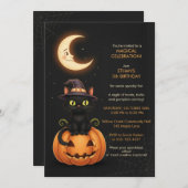 Schattigee Heksenkat en Pompoen Verjaardag Kaart (Voorkant / Achterkant)