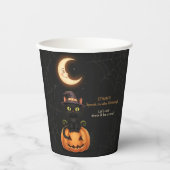 Schattigee Heksenkat en Pompoen Verjaardag Papieren Bekers (Voorkant)