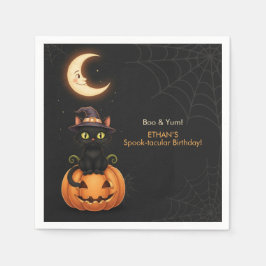 Schattigee Heksenkat en Pompoen Verjaardag Servet