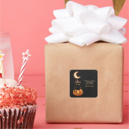 Schattigee Heksenkat en Pompoen Verjaardag Vierkante Sticker