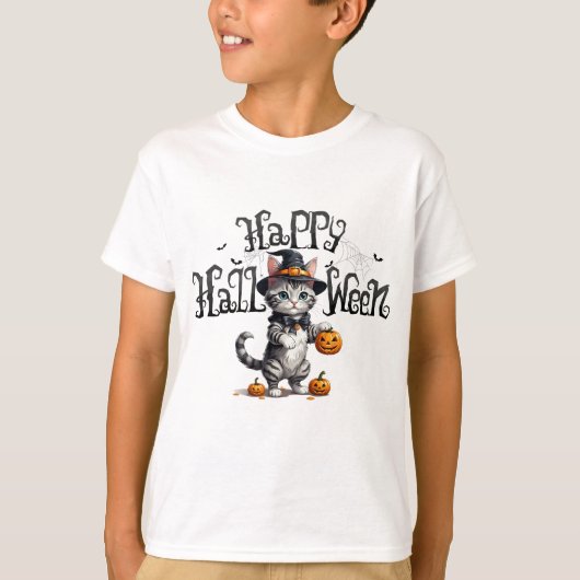 Schattigee heksenkat Halloween T-shirt (Voorkant)