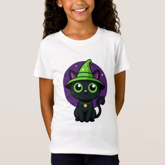 Schattigee Heksenkat Halloween T-shirt - Kinder (Voorkant)