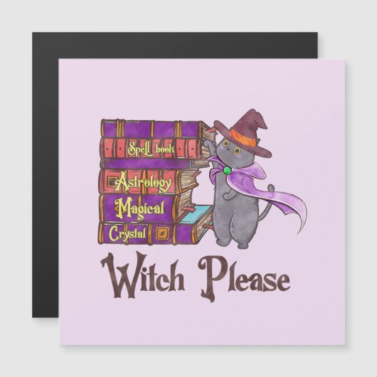 Schattigee heksenkat met boeken - "Witch Please" (Voorkant / Achterkant)